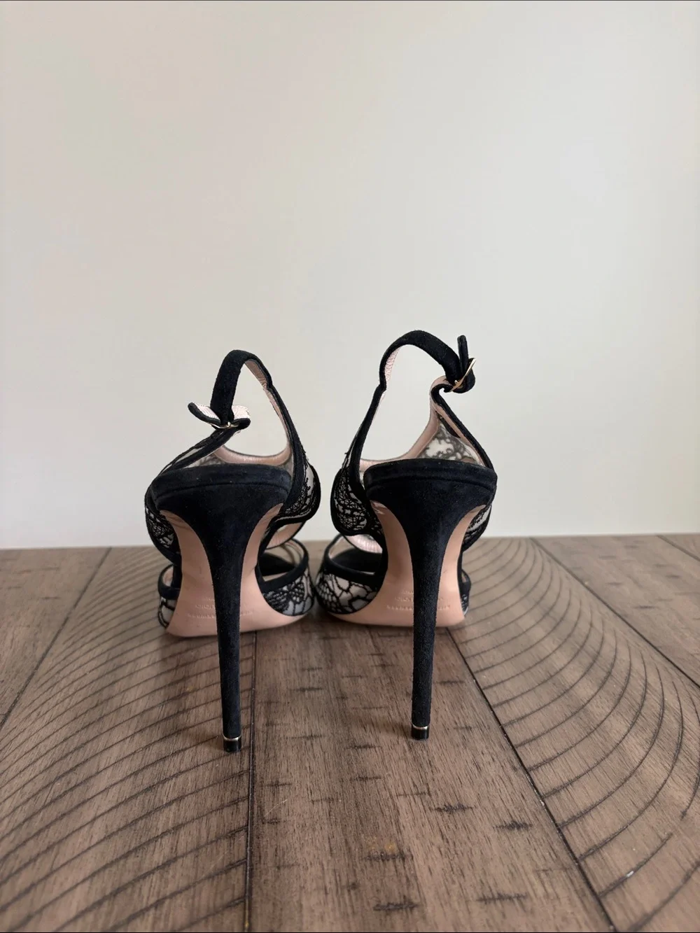 Nicholas Kirkwood Black Lace Peep-Toe Slingback Heels